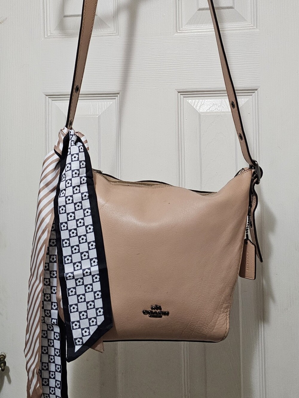 Coach Leather Dufflette Shoulder / Crossbody Bag with Scarf Accent